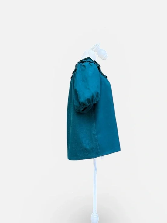 Anthropologie Current Air Smocked Collar Puff Sleeve Top in Deep Teal M - Picture 5 of 12